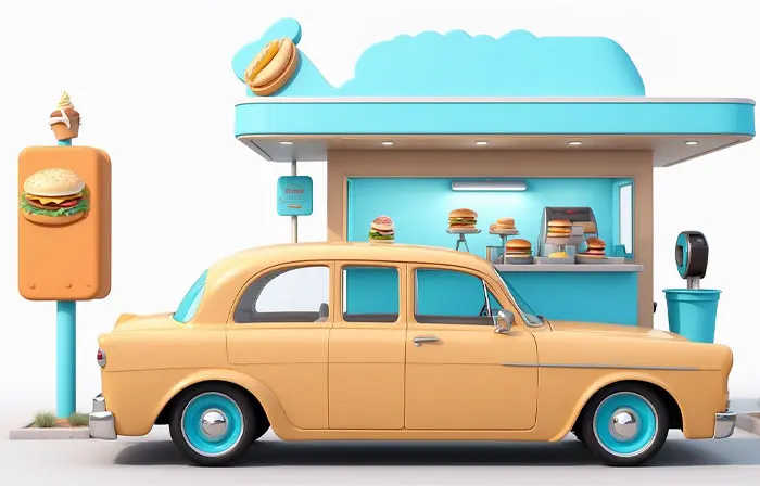 Fast Food Restaurant Unique 3D Modeling Illustration